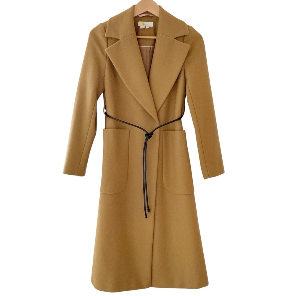 Boden Tan Wool Blend Longline Coat Belted Tailored Classic Size 2